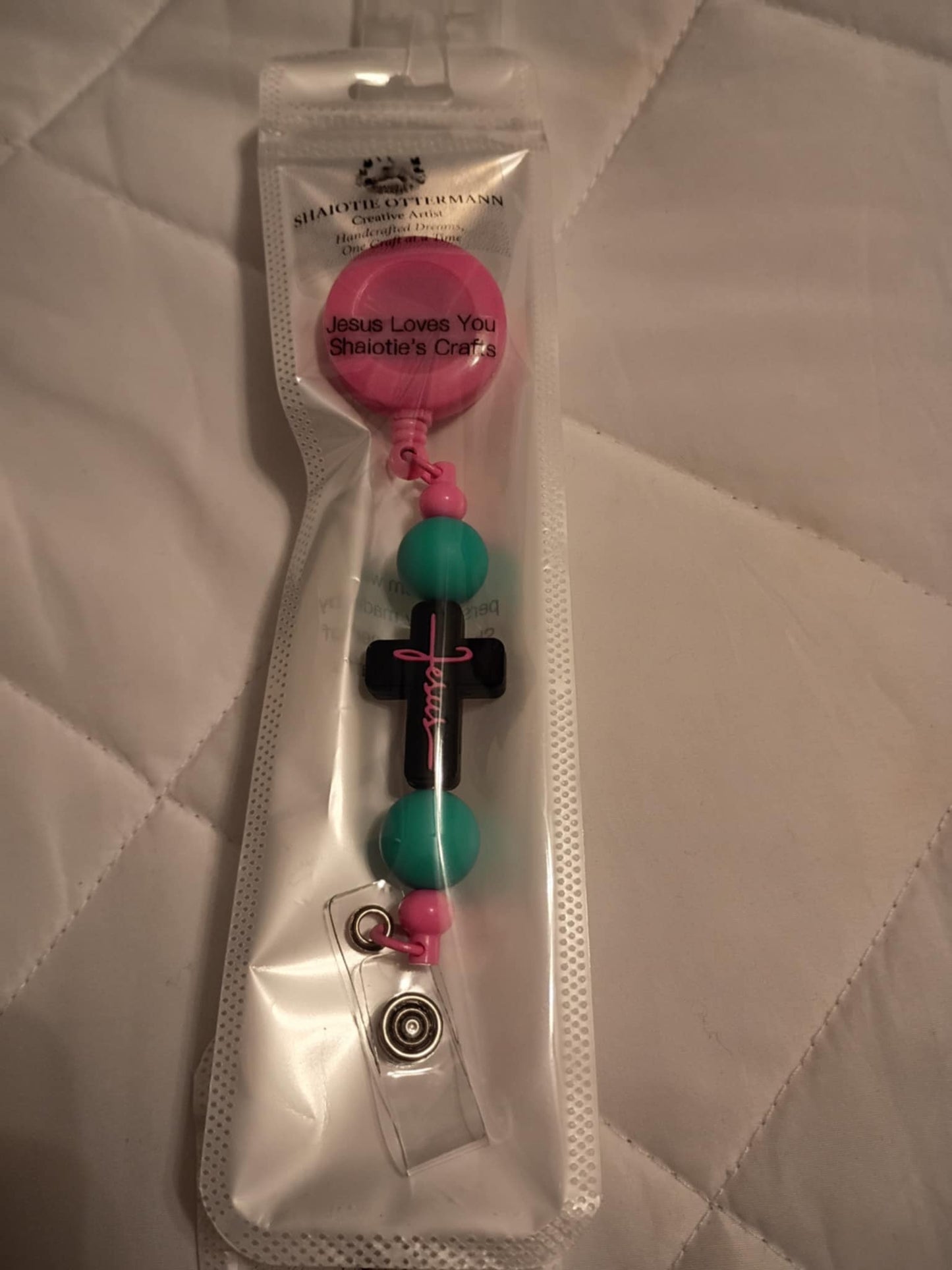 Handmade beaded badge holder made by Shaiotie's Crafts aka Shaiotie Ottermann