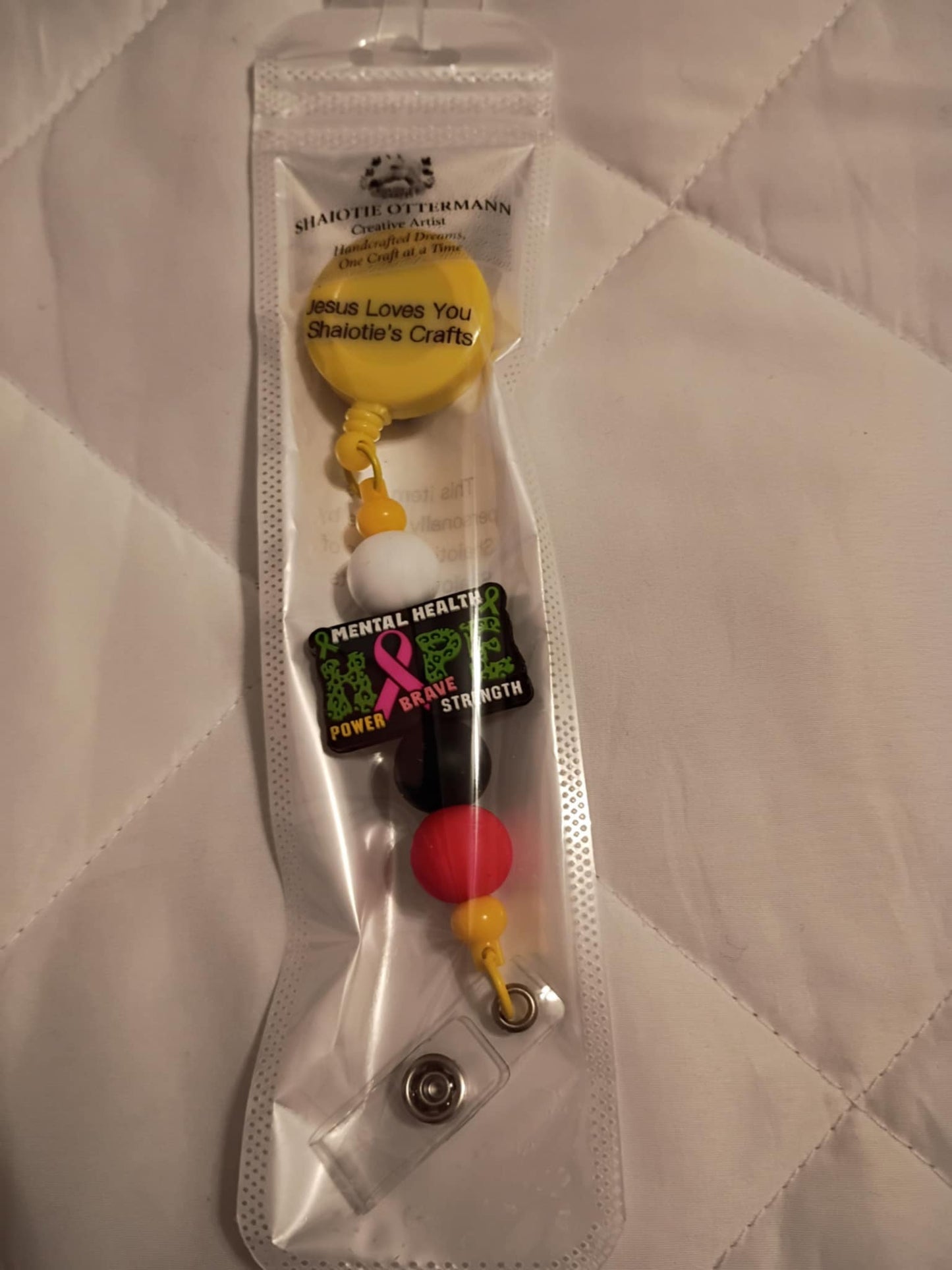 Handmade beaded badge holder made by Shaiotie's Crafts aka Shaiotie Ottermann